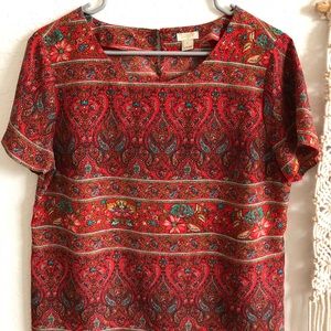 Red patterned jcrew satin top
